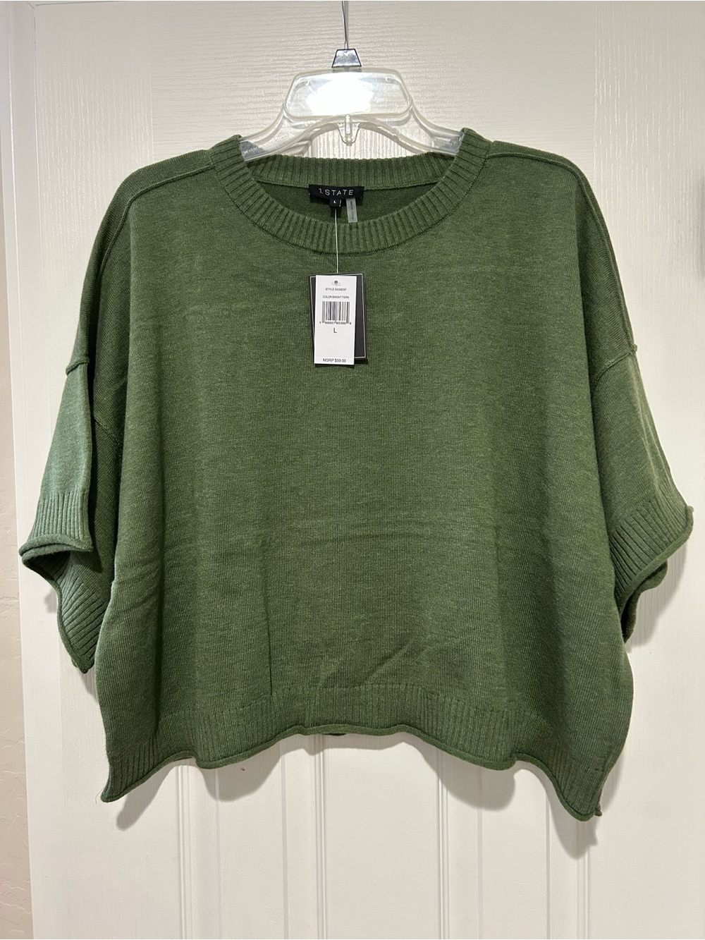 1. STATE Olive Green Short Sleeve Crewneck Sweater NEW